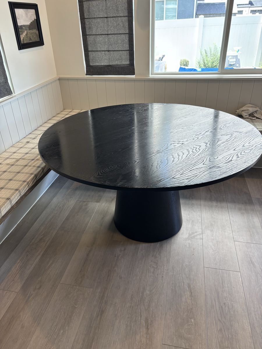Round Dining Table Black Wood Pedestal Base - Modern Style