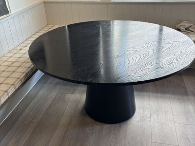 Round Dining Table Black Wood Pedestal Base - Modern Style