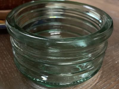 Heavy Vintage Ribbed Glass Bowl or Candle Holder