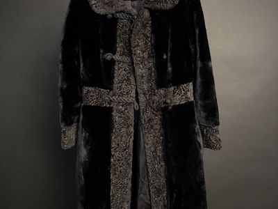 Fairmoor Vintage Borgona Faux Fur Coat - Black with Karakul Trim, Size M