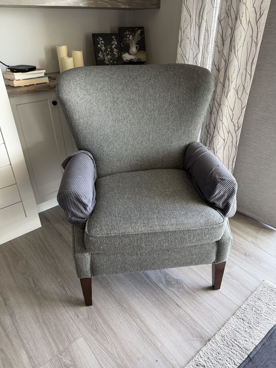Two Grey Fabric Wingback Accent Chair - Upholstered Armchair for Living Room