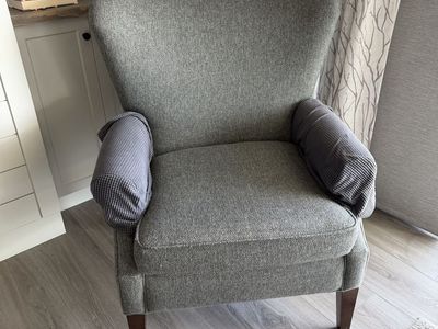 Two Grey Fabric Wingback Accent Chair - Upholstered Armchair for Living Room