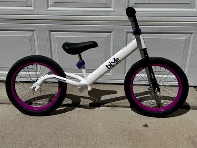 Kids purple/white Bixe balance bike 16” wheel