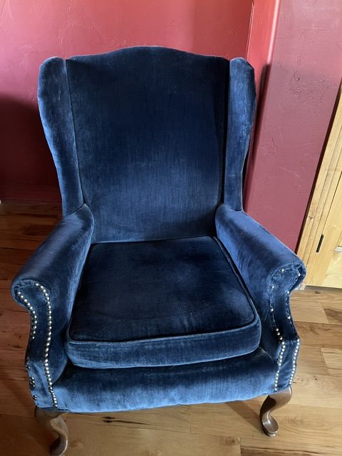 Elegant Navy Blue Velvet Wingback Accent Chair with Nailhead Trim