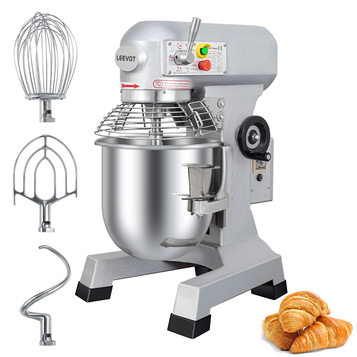 LEEVOT 15QT Commercial Food Stand Mixer - Dough Mixer, Planetary Mixer with 3 Attachments