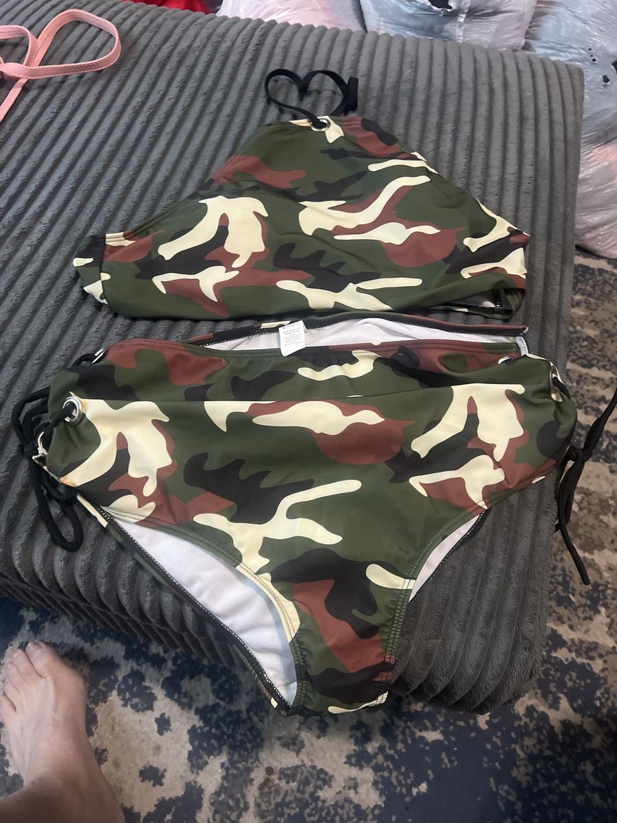 Camo Print Two-Piece Halter Bikini Swimsuit Size XL