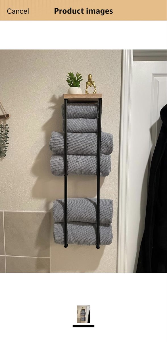 2 Tier Wall Towel Holder with Wood Shelf