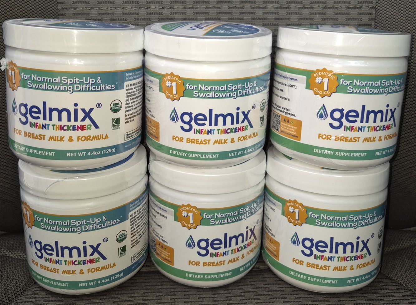 Gelmix Infant Thickener for Breast Milk & Formula - 6 Pack, 4.4oz (125g) each, Exp 12/2027