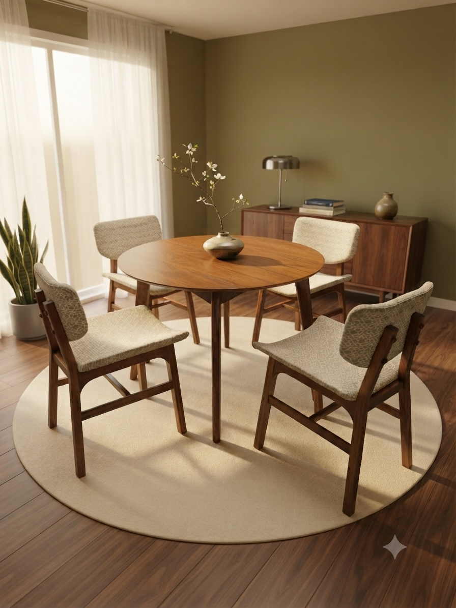 Mid-Century Modern Extendable Dining Table + 4 Chairs