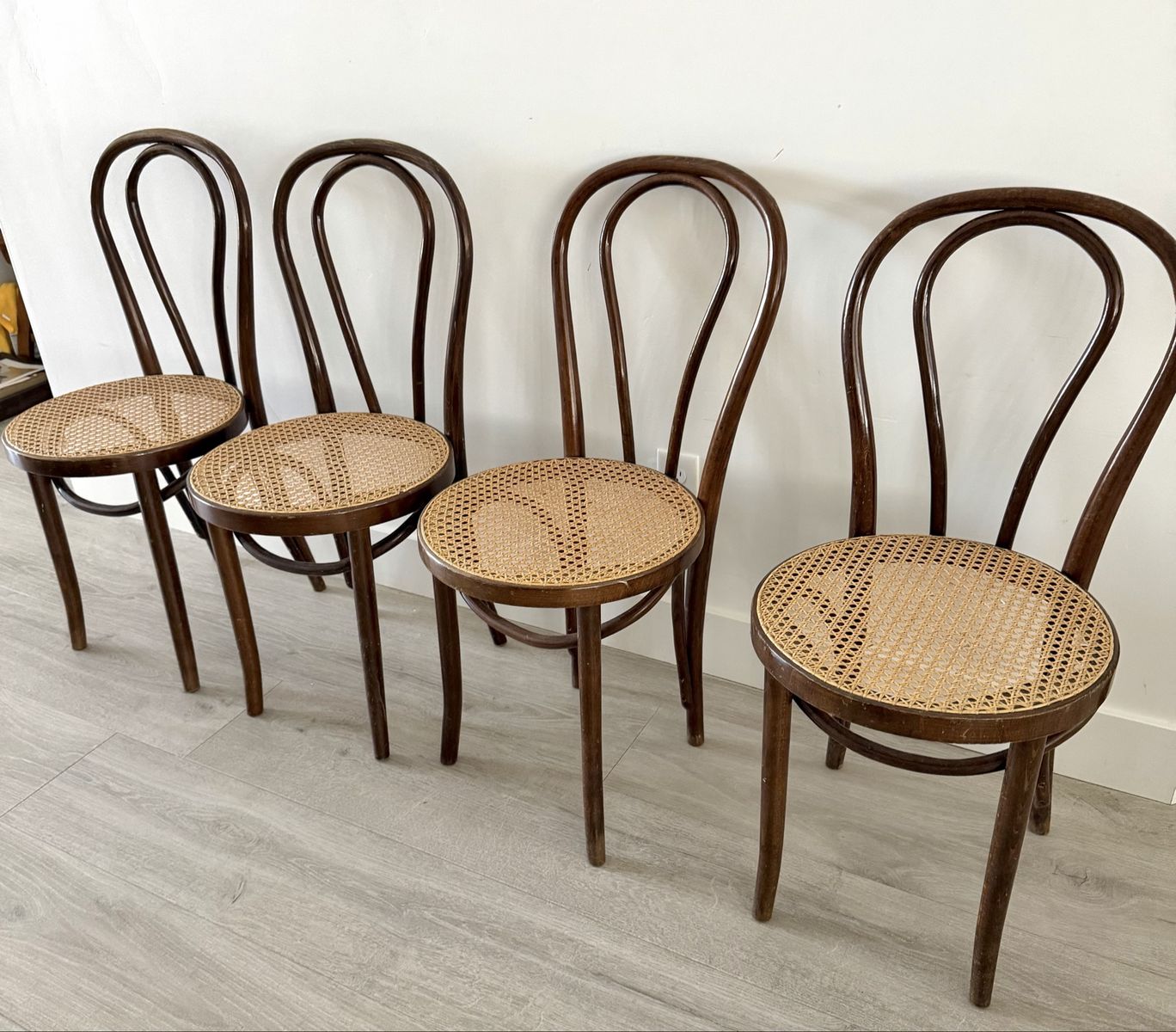 Vintage Set of 4 European bentwood cafe chairs with woven cane seats