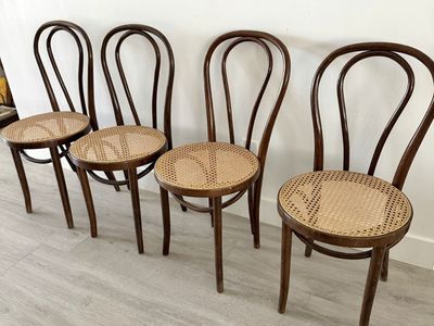 Vintage Set of 4 European bentwood cafe chairs with woven cane seats
