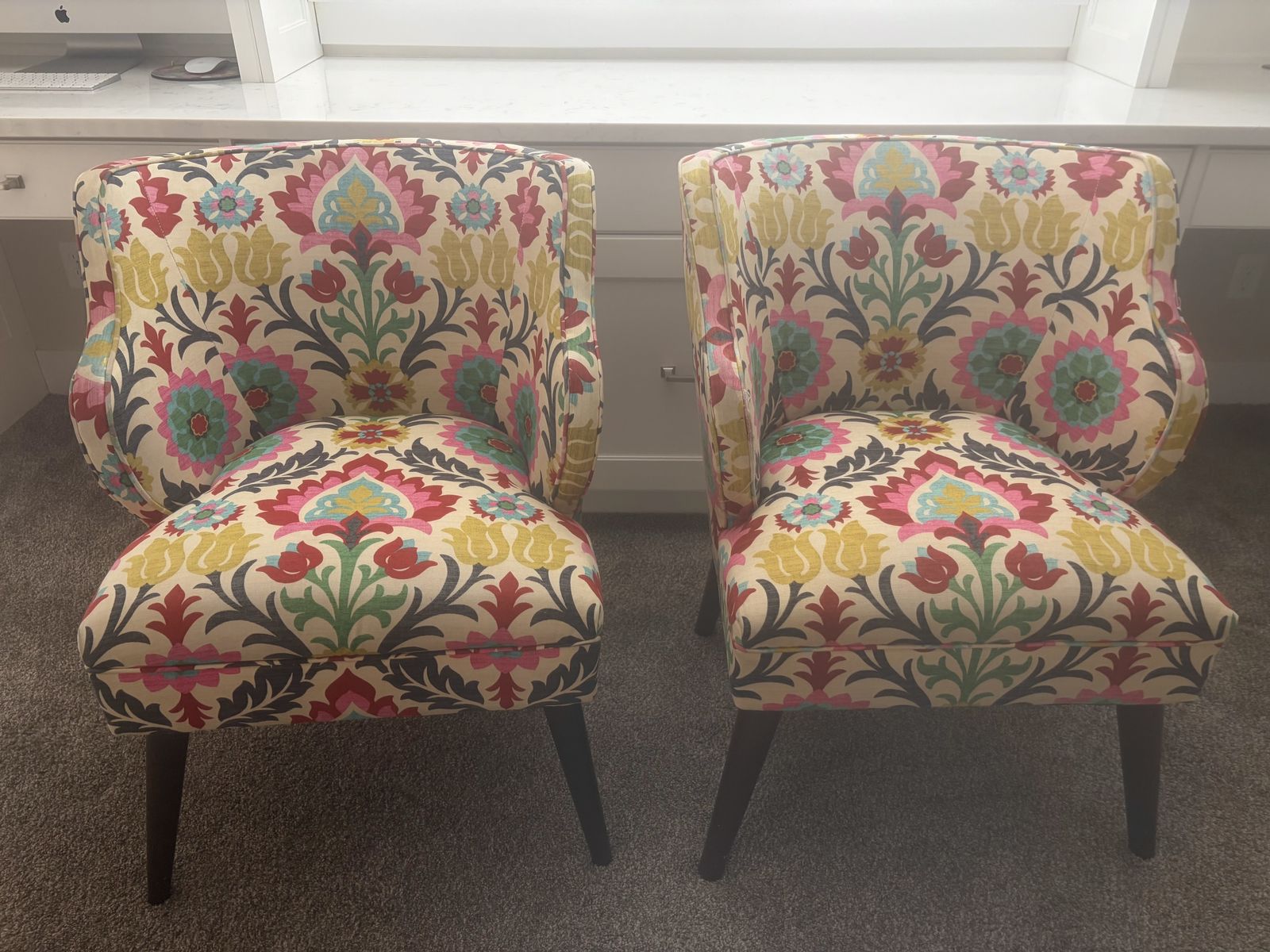 Set of 2 Colorful Floral Accent Chairs – Designer Upholstered