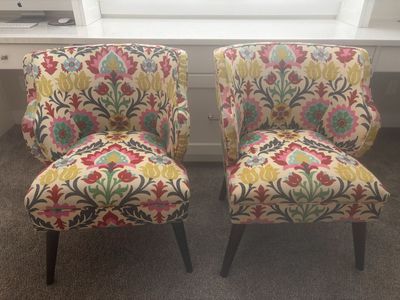 Set of 2 Colorful Floral Accent Chairs – Designer Upholstered