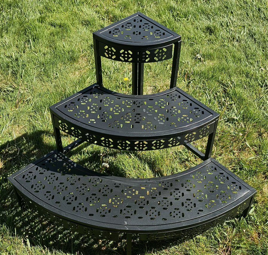 Black 3-Tier Corner Plant Stand - Decorative Metal Outdoor/Indoor Display Shelf 24"Tx23"D×33"W
