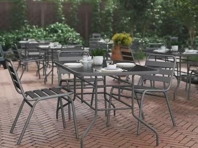 Flash Furniture 31.5x55 in Tempered Glass Table, with Umbrella Hole