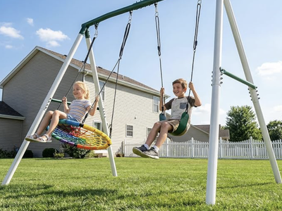Swing Set 7.5ft Tall Heavy Duty Metal Swingset for Backyard