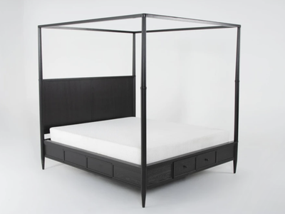 Living Spaces Austen Queen Canopy Bed Frame with Footboard Storage