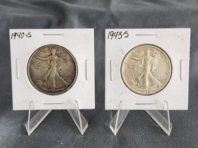 Silver 1940 S & 1943 S Standing Liberty Half Dollar Toned