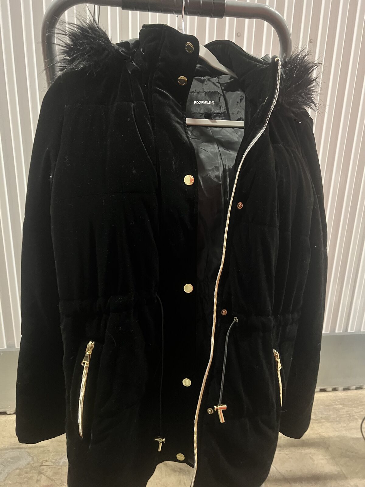 Black and Gold super soft velvet and faux fur hooded coat