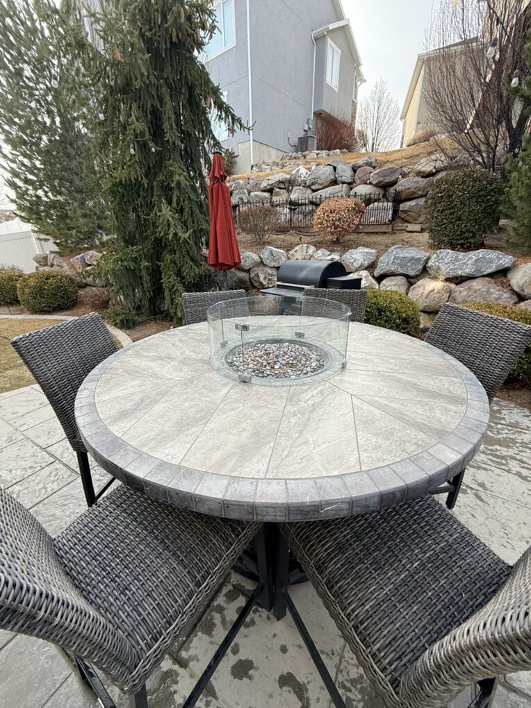 Outdoor Patio Set With Built In Fire Pit