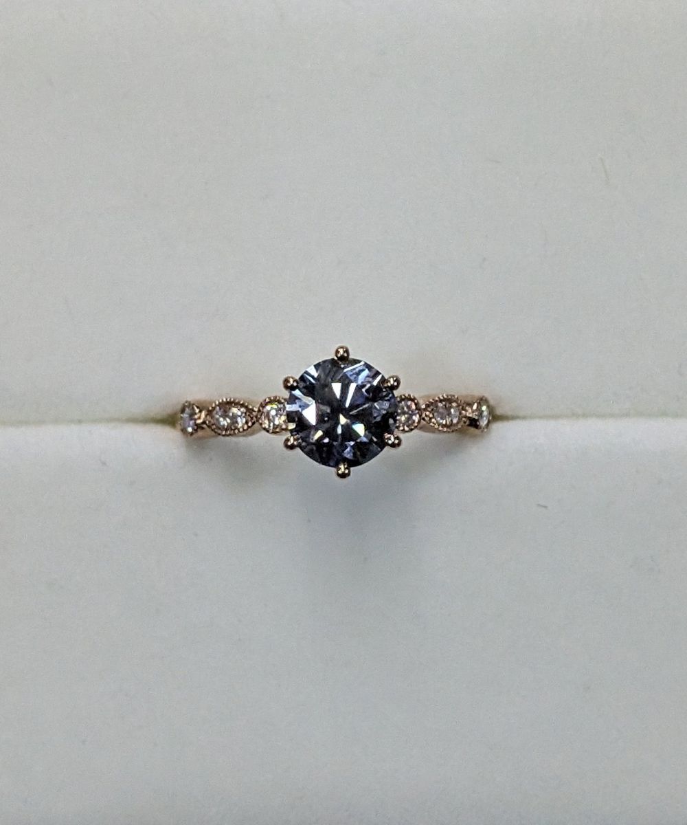 Blue-Grey Moissanite Ring 10k Rose Gold