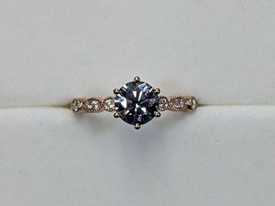 Blue-Grey Moissanite Ring 10k Rose Gold