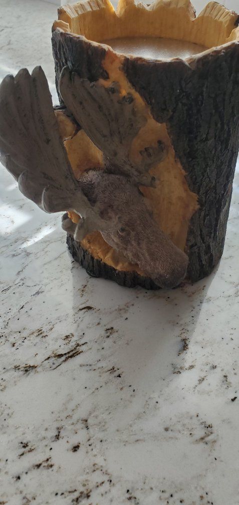 Rustic Moose Head Log Candle Holder - Decorative Home Decor