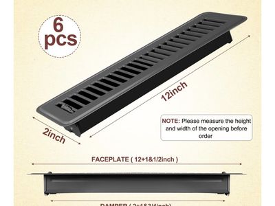 6 Pcs Floor Register 2x12 Black Aluminum Alloy Floor Vent Cover