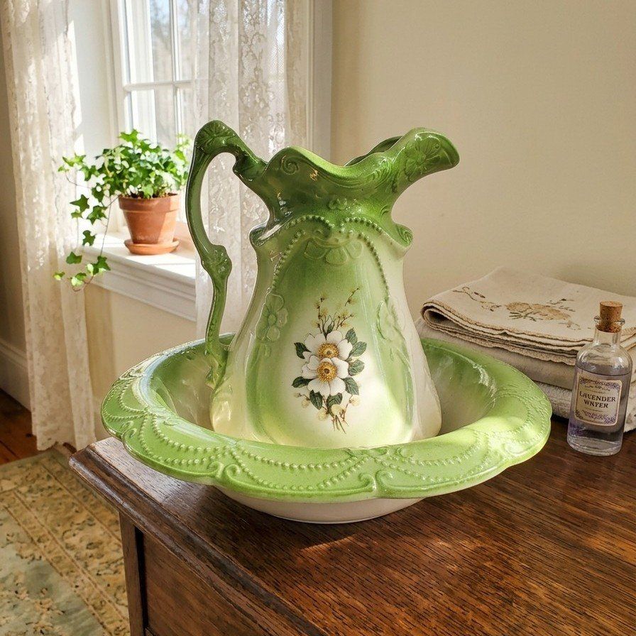 Antique | Vintage Floral Ironstone Picher Washbowl