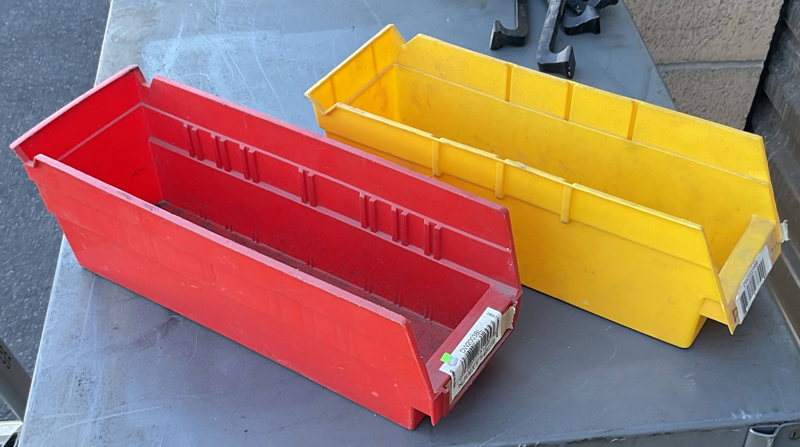 2x Open-Front Plastic Shop Bins - Garage, Workbench & Hardware Storage