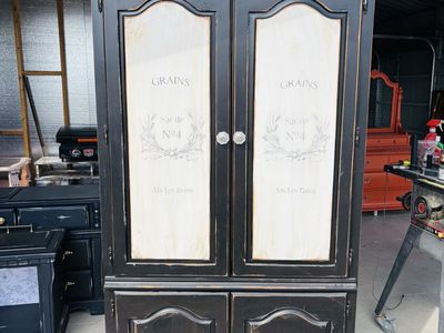 Distressed Black French Country Armoire Cabinet