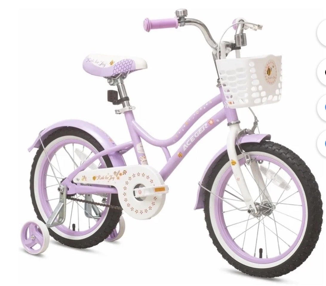 NEW ACEGER 16 Inch Bike with Basket and Training Wheels for Girls Ages 5-9, Purple
