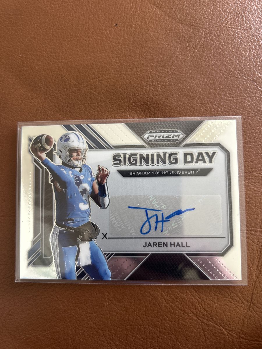 Jaren Hall 2022 Panini Prizm Draft Picks "Signing Day" Autograph BYU Cougars Football Card Certified Hand Signed Auto Rookie COA