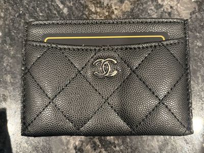 Chanel Black Quilted Leather Card Holder With Red Interior