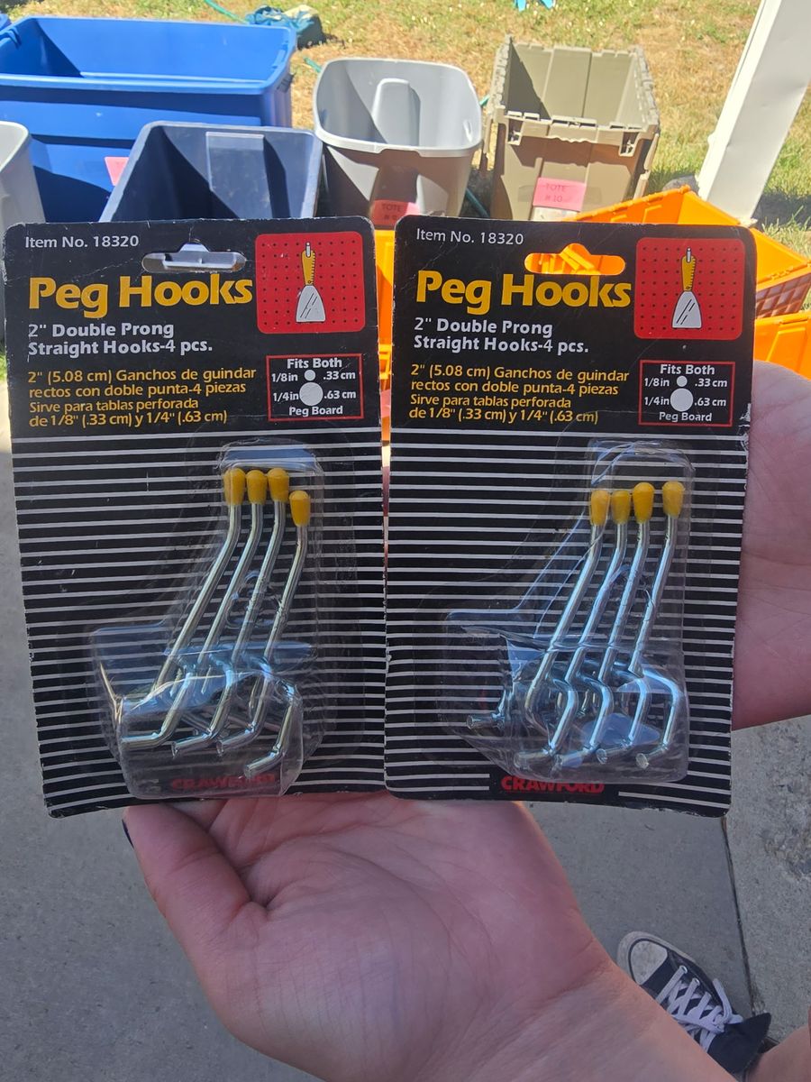 Crawford 2" Double Prong Peg Hooks – Set of 2 Packs (8 Pegboard Hooks Total)