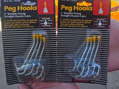 Crawford 2" Double Prong Peg Hooks – Set of 2 Packs (8 Pegboard Hooks Total)