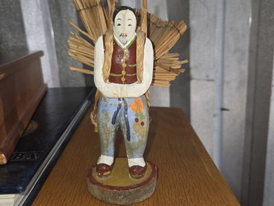 Vintage mid-century Korean hand-carved & hand-painted wooden folk art figurine