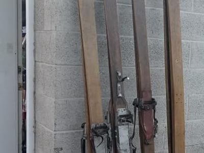 Vintage Wooden Skis various lengths...with Leather & Metal Bindings -