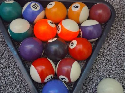 Complete Billiards Set - Pool Balls, triangle, 2 Cues & Blue Chalk