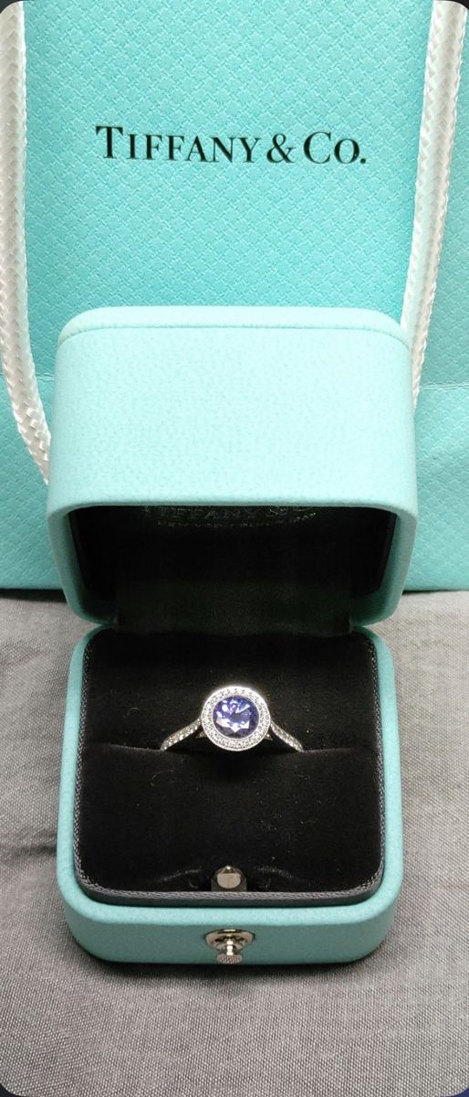 Tiffany & Co Tanzanite and Diamond Halo Legacy Platinum Ring