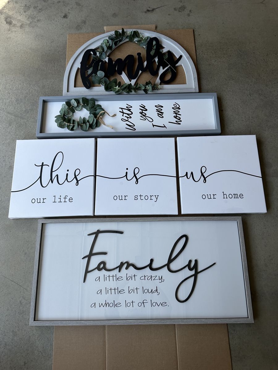 Set of 4 Farmhouse Wall Decor Signs - Family & Home Wooden Framed Art