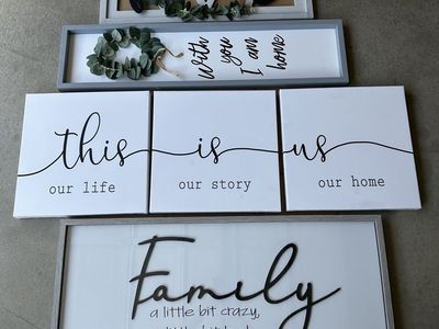 Set of 4 Farmhouse Wall Decor Signs - Family & Home Wooden Framed Art