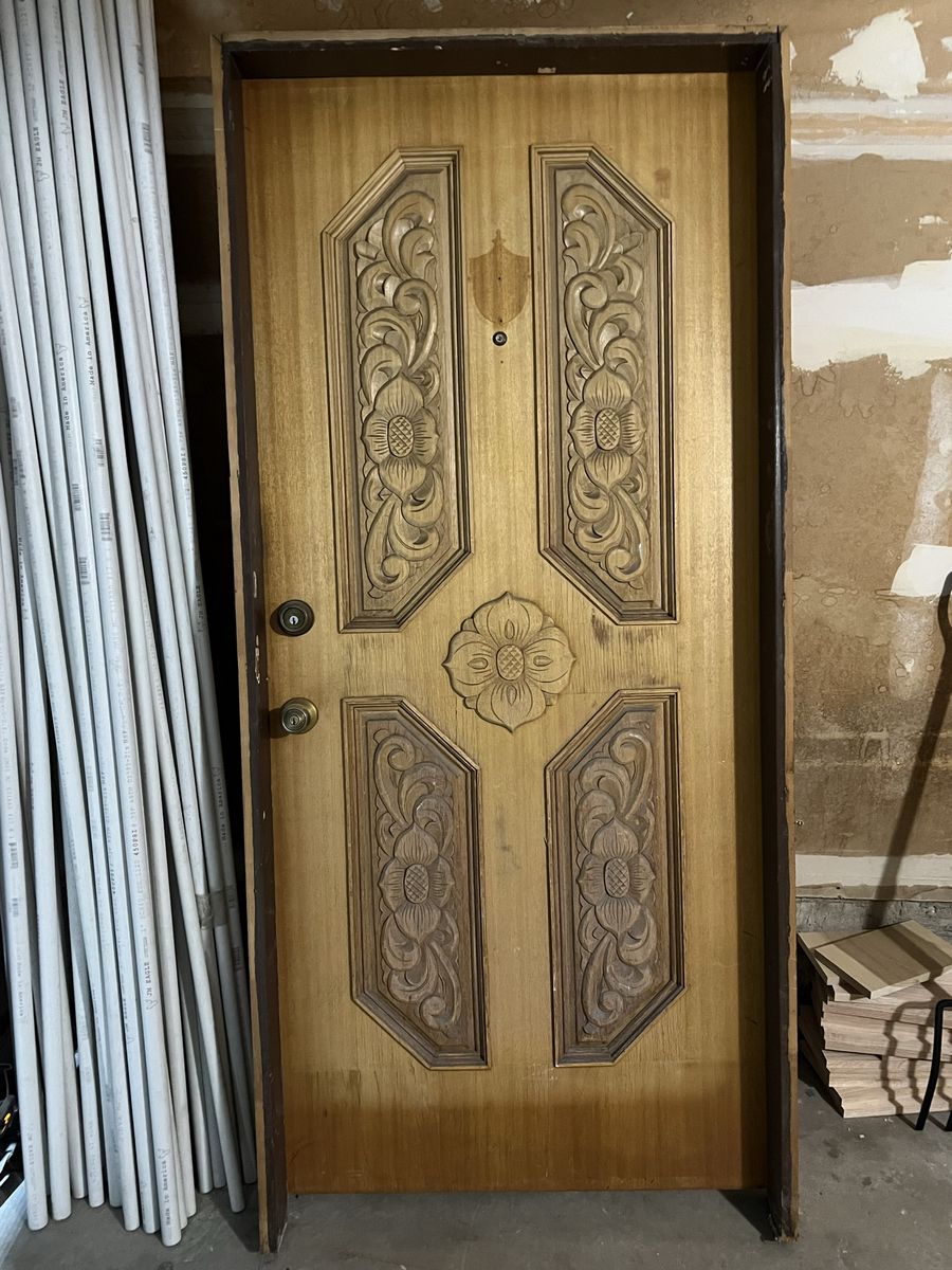 Vintage Hand-Carved Wooden Door - Unique Floral Design