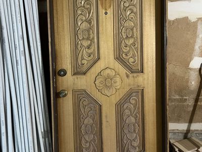 Vintage Hand-Carved Wooden Door - Unique Floral Design