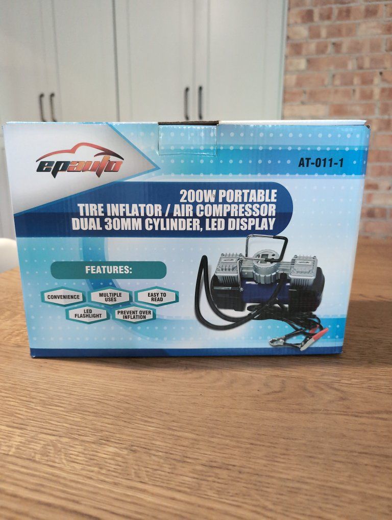 New EP Auto AT-011-1 200W Portable Tire Inflator Air Compressor Dual 30mm Cylinder LED Display