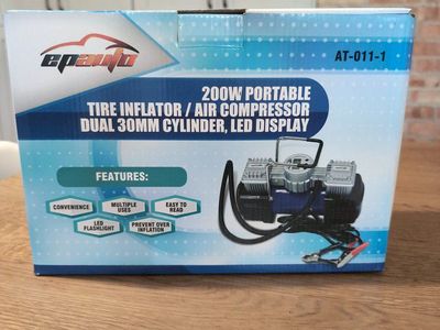 New EP Auto AT-011-1 200W Portable Tire Inflator Air Compressor Dual 30mm Cylinder LED Display