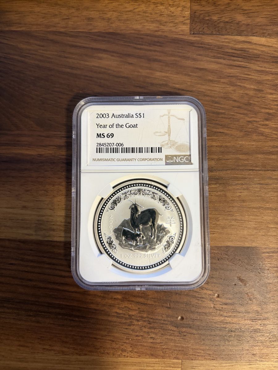 2003 Australia S$1 Year of the Goat 1 oz .999 Silver Coin NGC MS 69 Graded