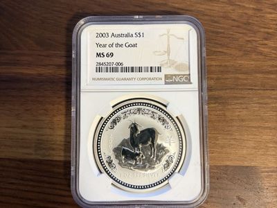 2003 Australia S$1 Year of the Goat 1 oz .999 Silver Coin NGC MS 69 Graded