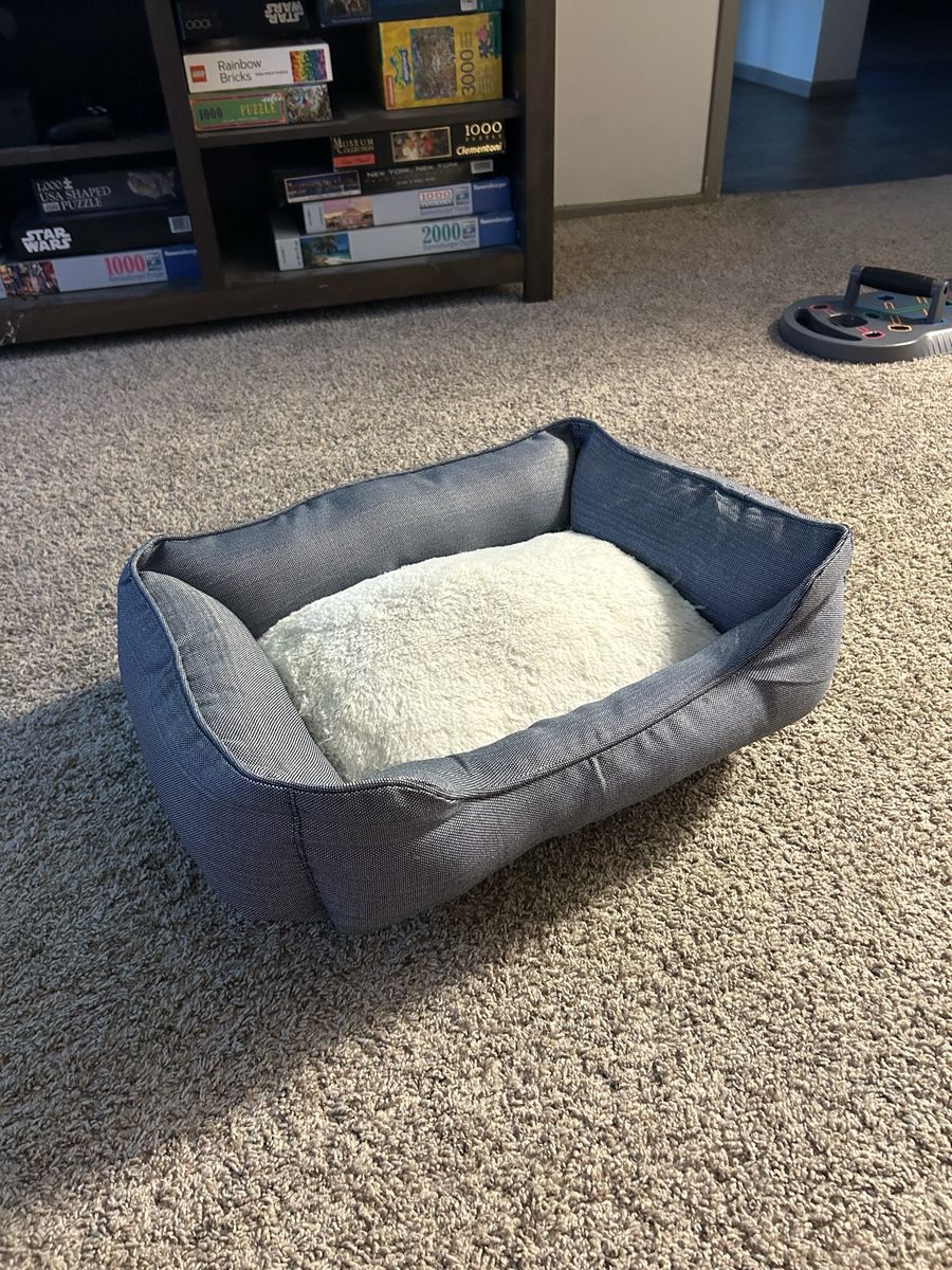 Gray and White Plush Pet Bed
