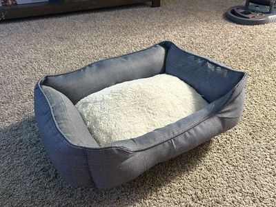 Gray and White Plush Pet Bed